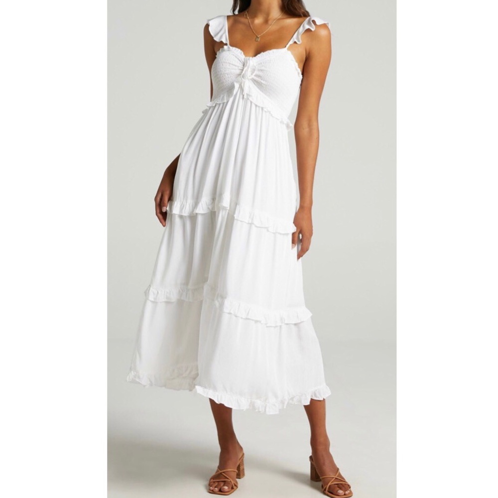 White Shirred Ruffle Midi/Maxi